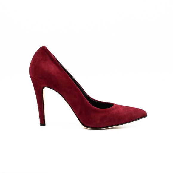 Burgundy Suede Stiletto Heels 100% Genuine Leather - Picture 1 of 4
